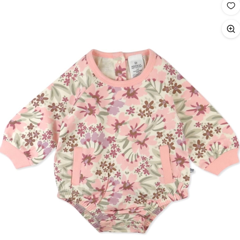 The Honest Company Pink Cream Floral Long-Sleeve Baby One-Piece